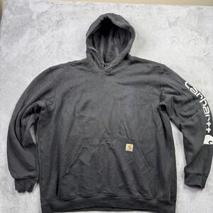 Carhartt Mens XL Black Full Zip Hoodie Fleece Lined Logo Pocket Workwear